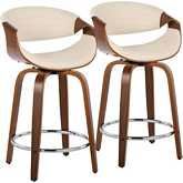 Symphony 24" Swivel Counter Stool in Walnut Wood & Cream Leatherette with Chrome Footrest (Set of 2)